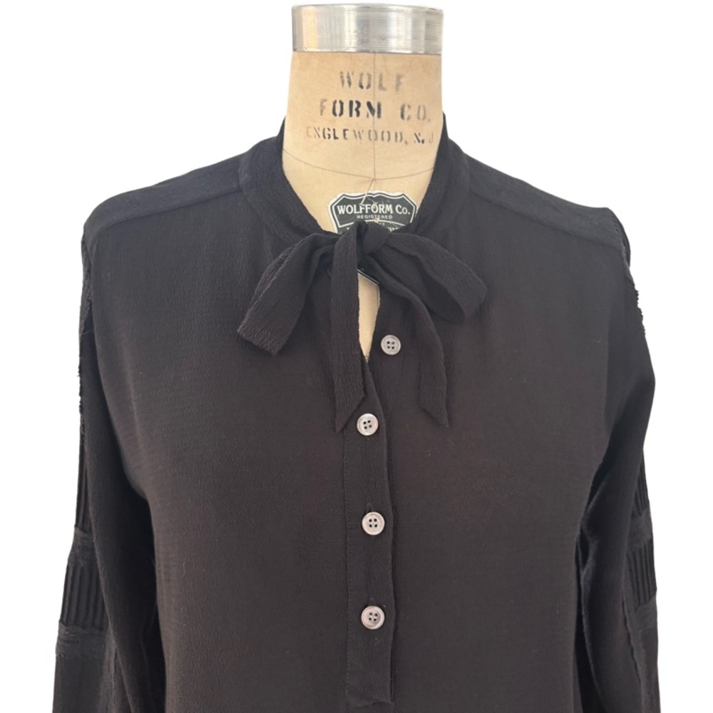Veronica Beard Eva Tie Neck Lace Accent Blouse in Black Size 4 - Picture 4 of 13